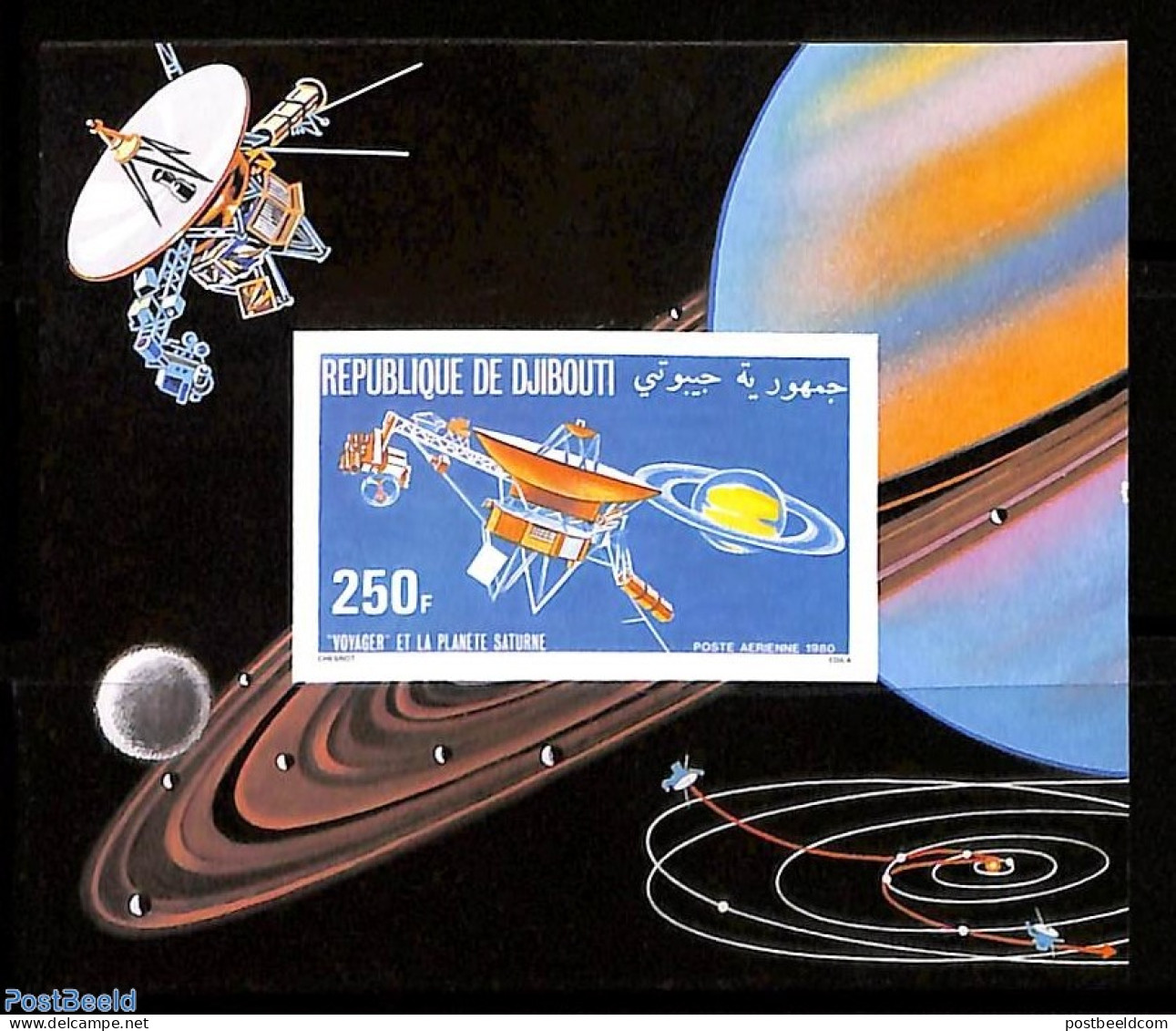 Djibouti 1980 Voyager 1 S/s Imperforated, Mint NH, Science - Transport - Astronomy - Space Exploration - Astrologie