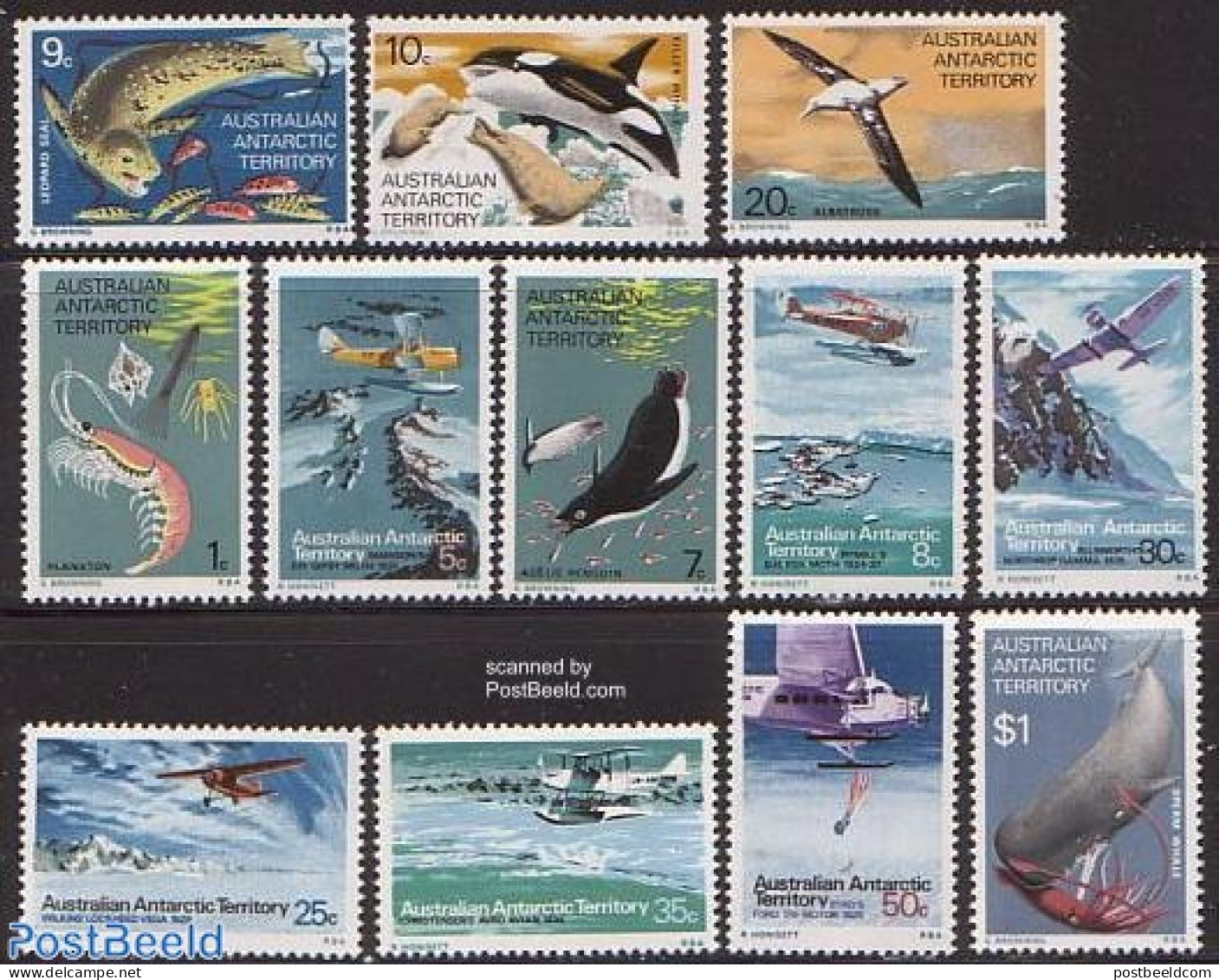 Australian Antarctic Territory 1973 Definitives 12v, Mint NH, Nature - Science - Transport - Birds - Fish - Penguins -.. - Poissons