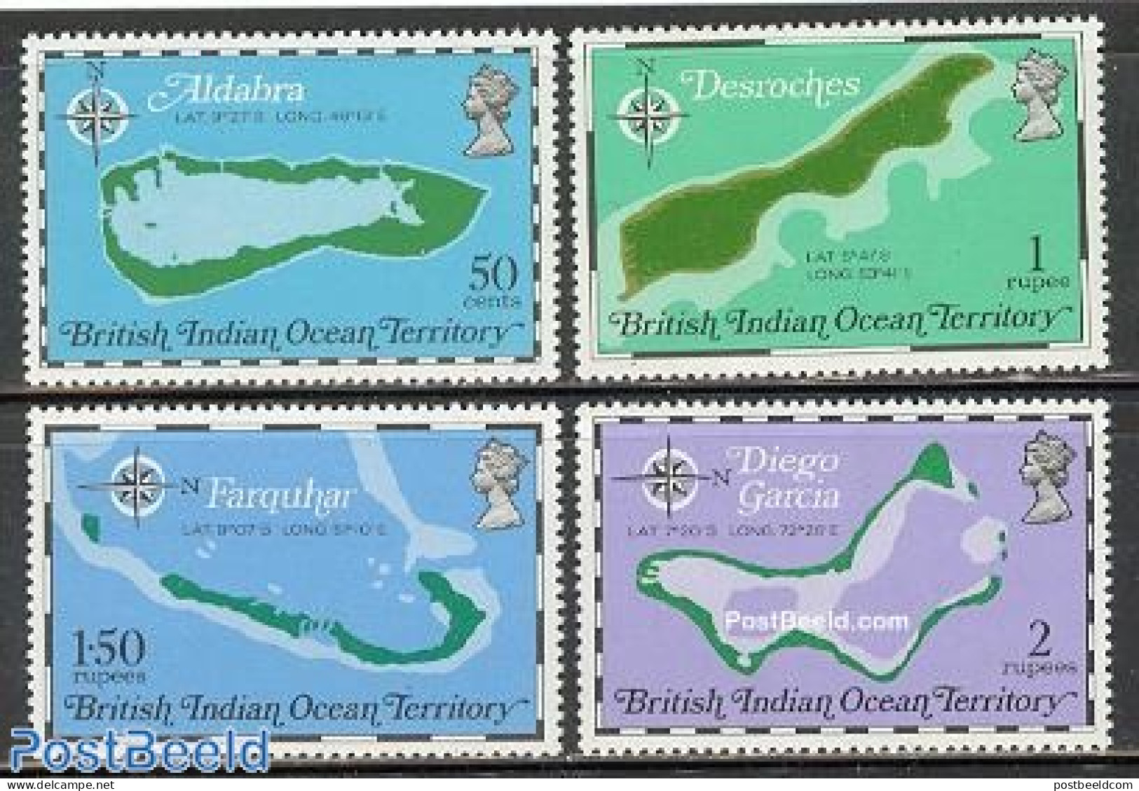 British Indian Ocean 1975 Island Maps 4v, Mint NH, Various - Maps - Geography