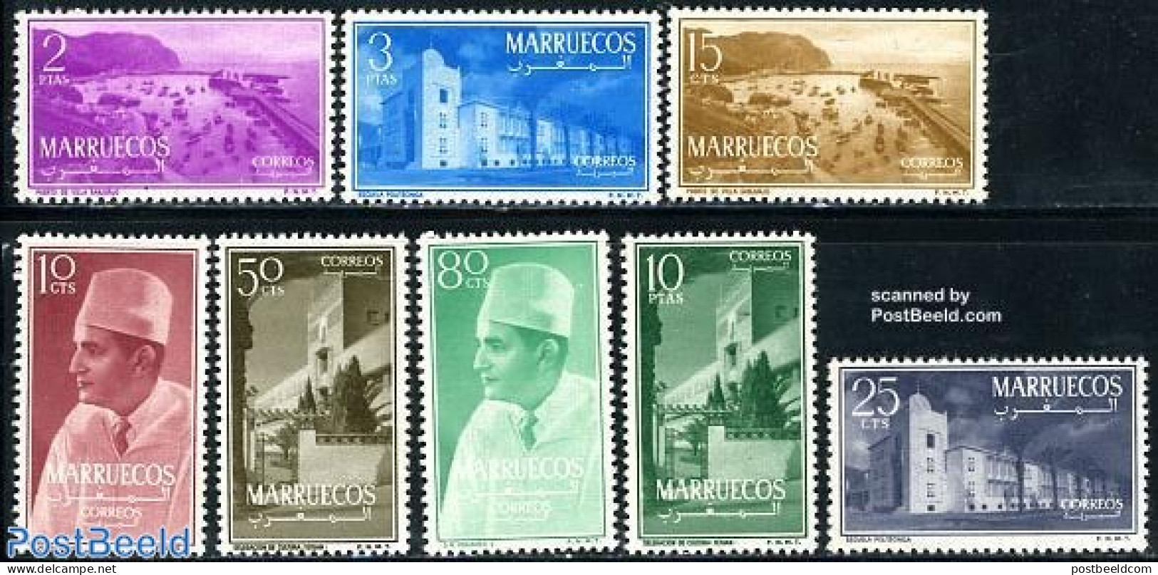 Morocco 1956 Kingdom, Definitives 8v, Mint NH, History - Transport - Kings & Queens (Royalty) - Ships And Boats - Case Reali