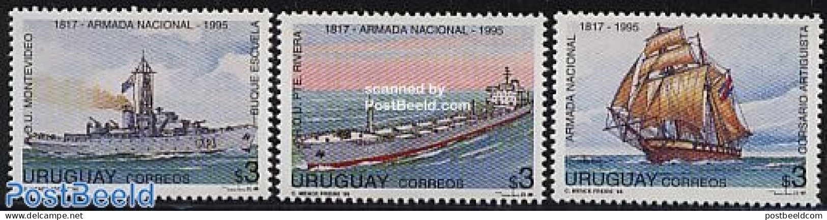 Uruguay 1995 Navy 3v, Mint NH, Transport - Ships And Boats - Schiffe