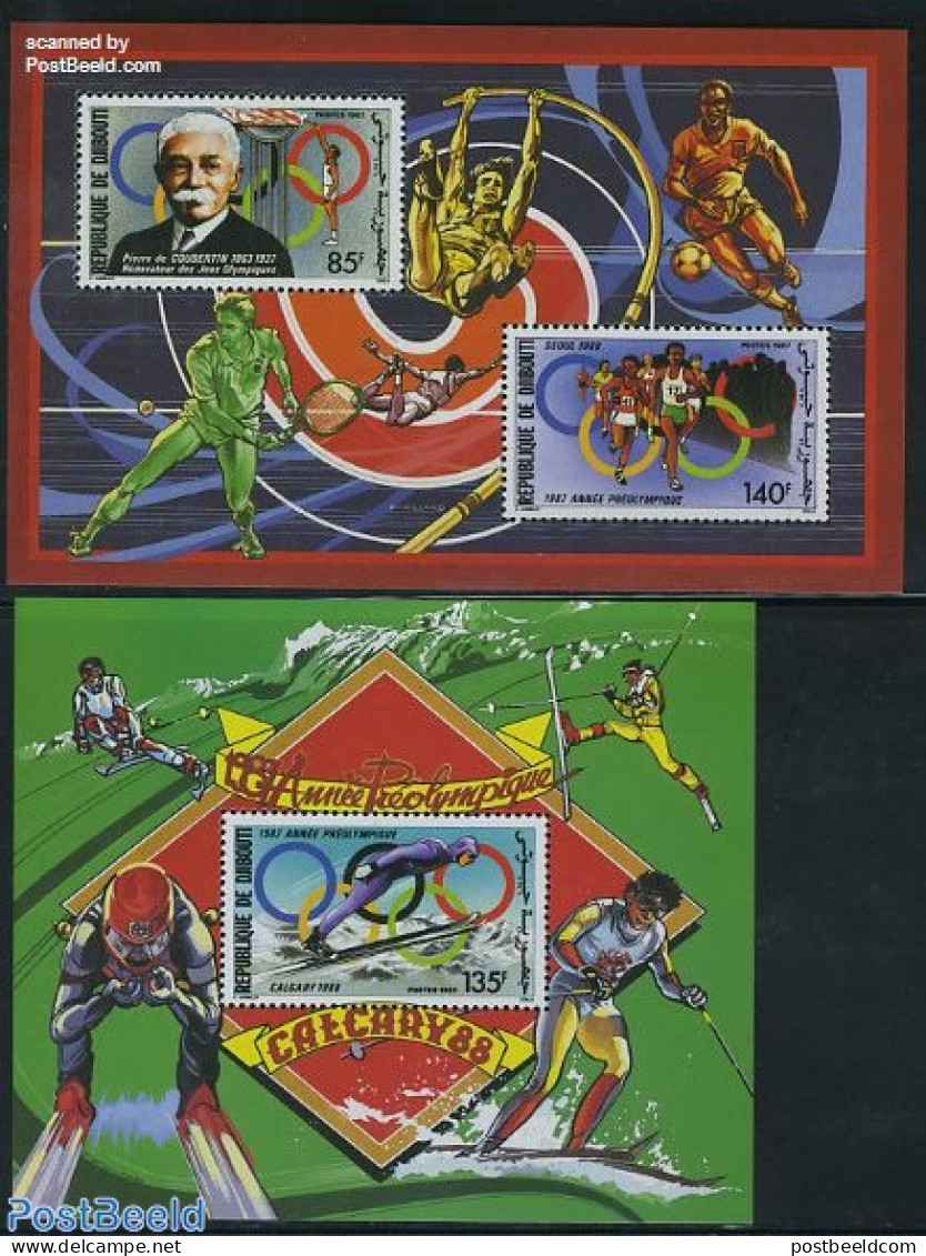 Djibouti 1987 Preolympic Year 2 S/s, Mint NH, Sport - Athletics - Football - Olympic Games - Olympic Winter Games - Sk.. - Athletics