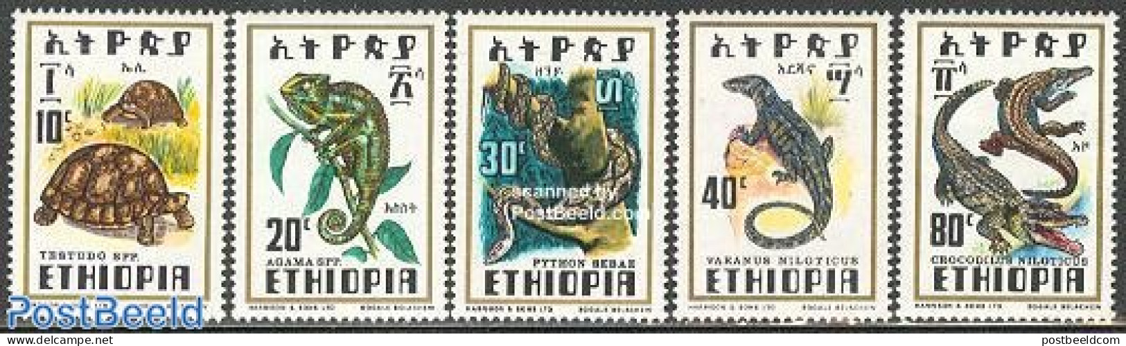 Ethiopia 1976 Reptiles 5v, Mint NH, Nature - Animals (others & Mixed) - Reptiles - Turtles - Etiopía