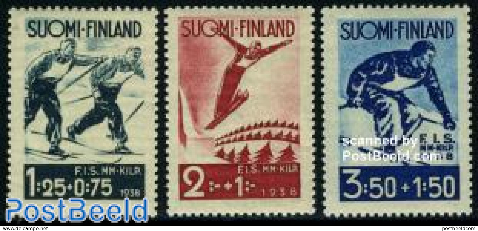 Finland 1938 Ski Championship 3v, Unused (hinged), Sport - Skiing - Sport (other And Mixed) - Ongebruikt