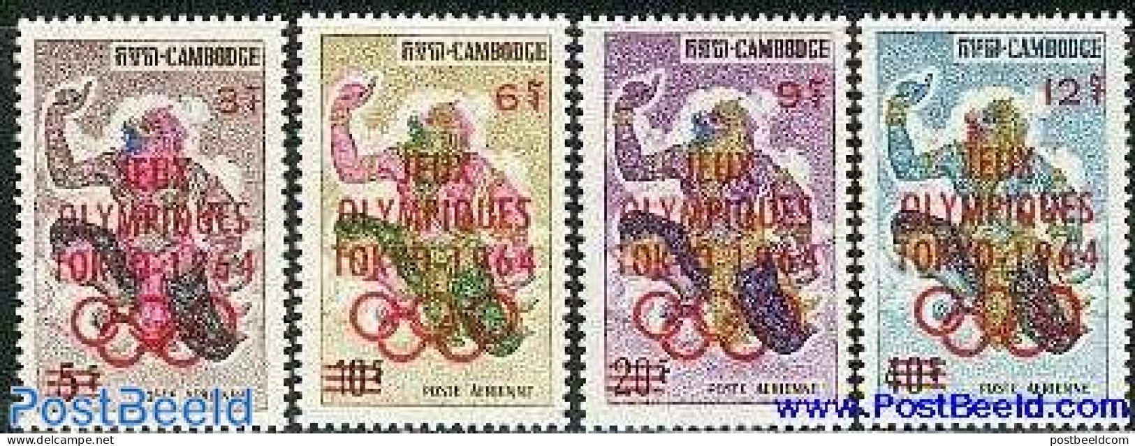 Cambodia 1964 Olympic Games 4v, Mint NH, Nature - Sport - Monkeys - Olympic Games - Art - Fairytales - Märchen, Sagen & Legenden