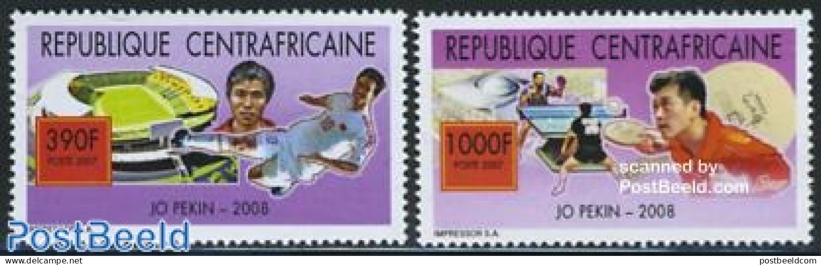 Central Africa 2007 Olympic Games Bejing 2v, Mint NH, Sport - Olympic Games - Table Tennis - Tennis De Table