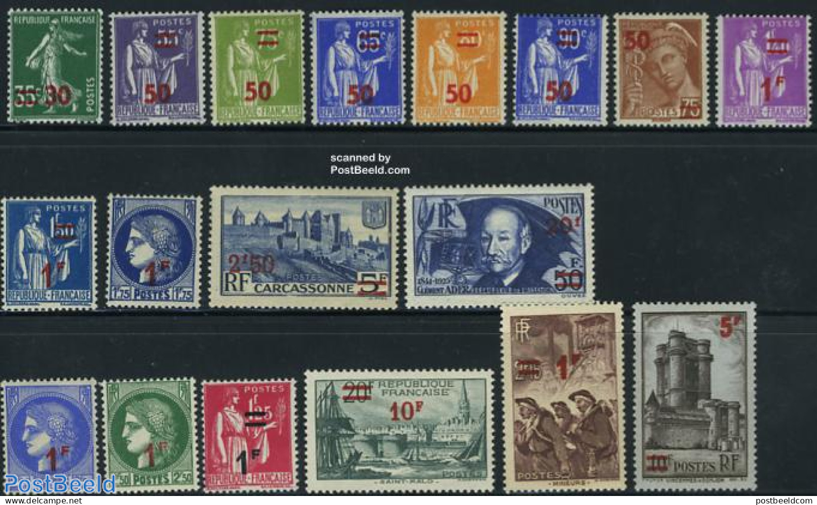 France 1940 Overprints 18v, Mint NH, Transport - Aircraft & Aviation - Art - Castles & Fortifications - Unused Stamps