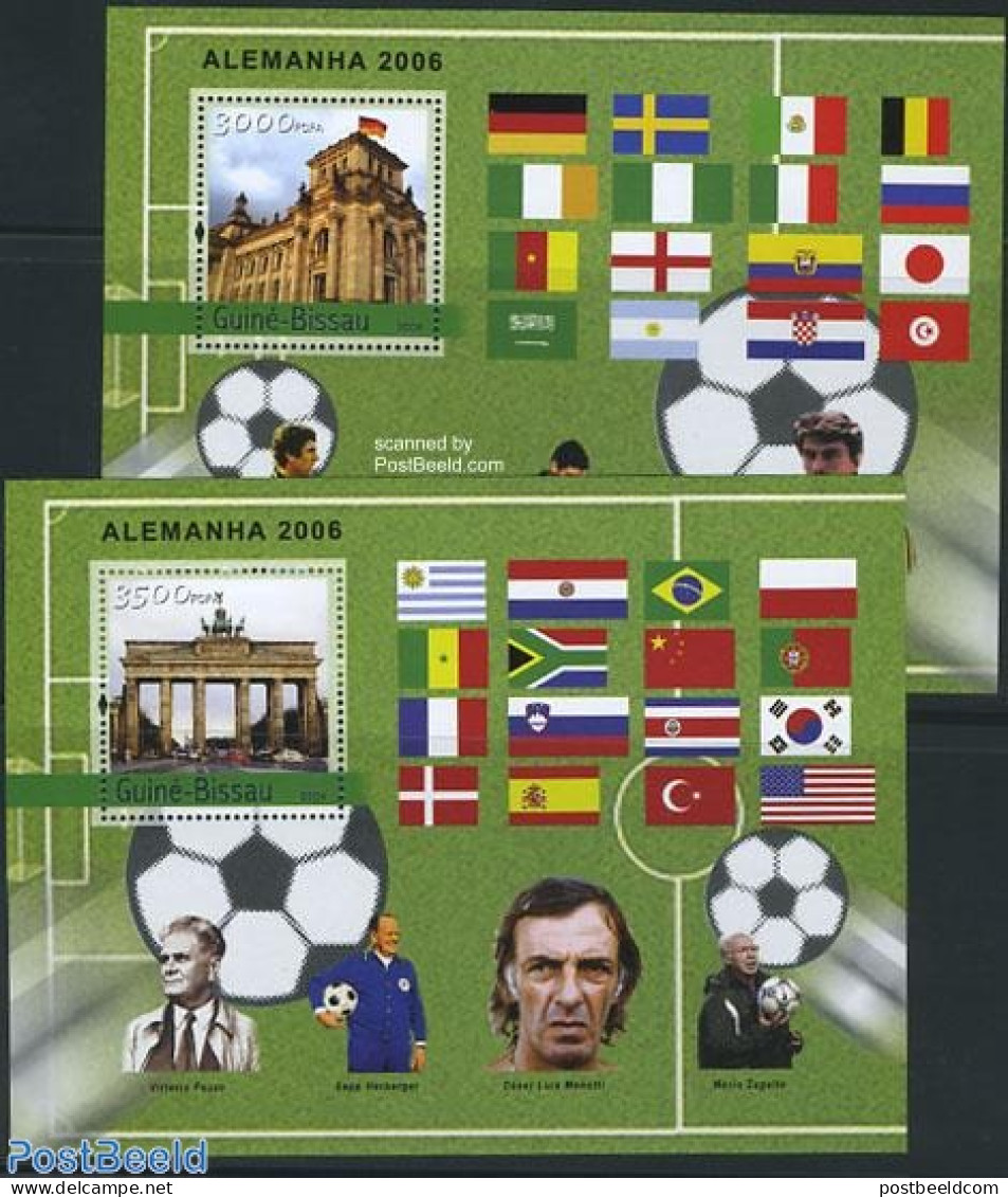 Guinea Bissau 2004 World Cup Football Germany 2 S/s, Mint NH, Sport - Transport - Football - Automobiles - Art - Archi.. - Autos
