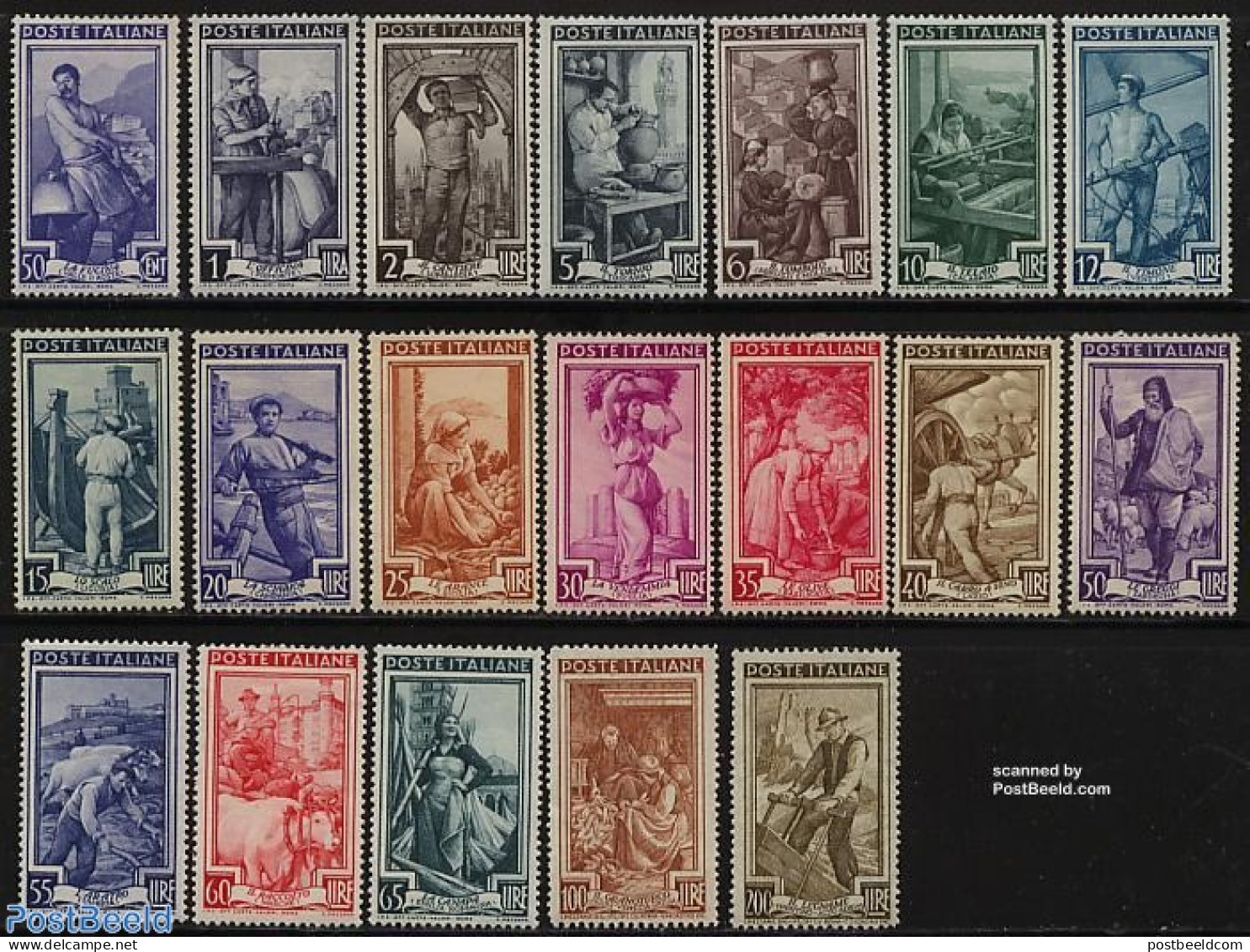Italy 1950 Definitives 19v, Mint NH, Nature - Transport - Various - Wine & Winery - Ships And Boats - Agriculture - Te.. - Other & Unclassified