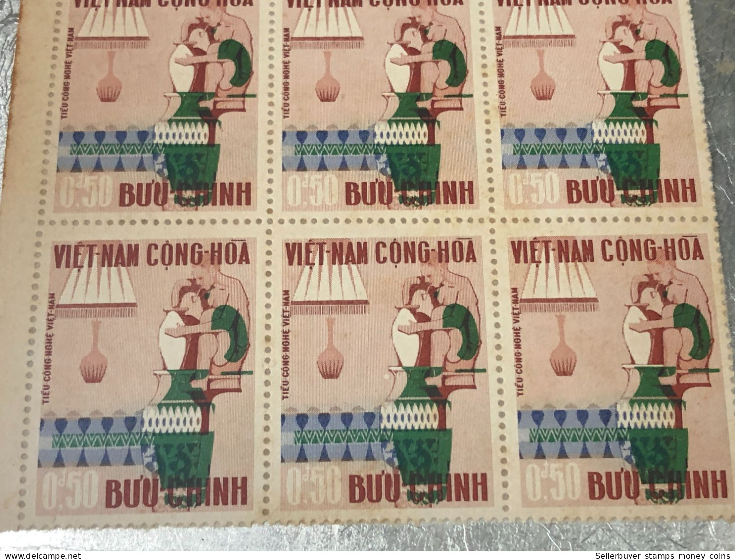 SOUTH VIETNAM Stamps(1967-ARTISANAT-3d00) PRINT ERROR(ASKEW)BLOCK 6-vyre Rare - Vietnam