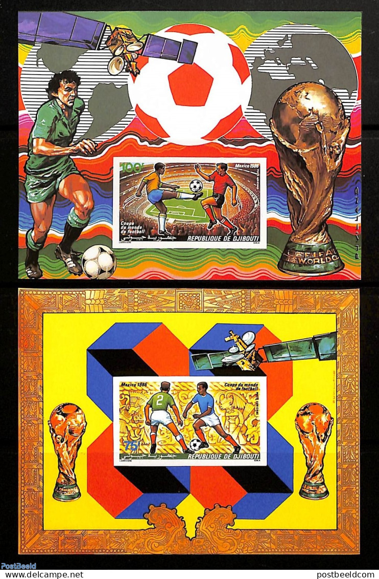 Djibouti 1986 World Cup Football 2 S/s Imperforated, Mint NH, Sport - Transport - Football - Space Exploration - Djibouti (1977-...)