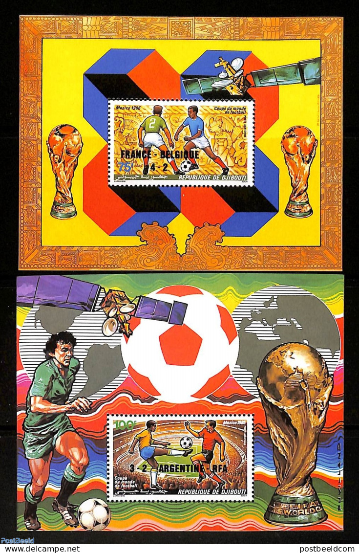 Djibouti 1986 World Cup Football Winners 2 S/s, Mint NH, Sport - Transport - Football - Space Exploration - Djibouti (1977-...)