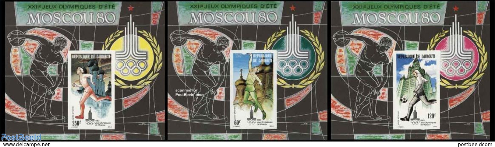 Djibouti 1980 Olympic Games Moscow 3 Imperforated S/s, Mint NH, Sport - Athletics - Basketball - Football - Olympic Ga.. - Athletics