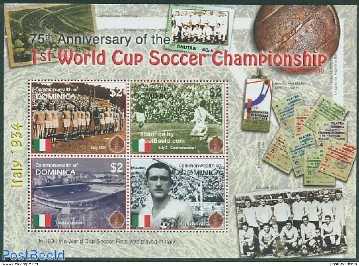 Dominica 2005 World Cup Football 4v M/s, Italy 1934, Mint NH, Sport - Football - Dominikanische Rep.