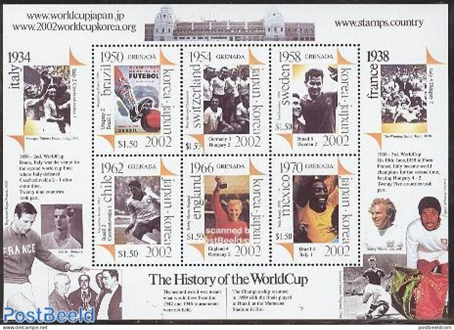 Grenada 2001 World Cup Football History 6v M/s, Brazil, Mint NH, Sport - Football - Other & Unclassified