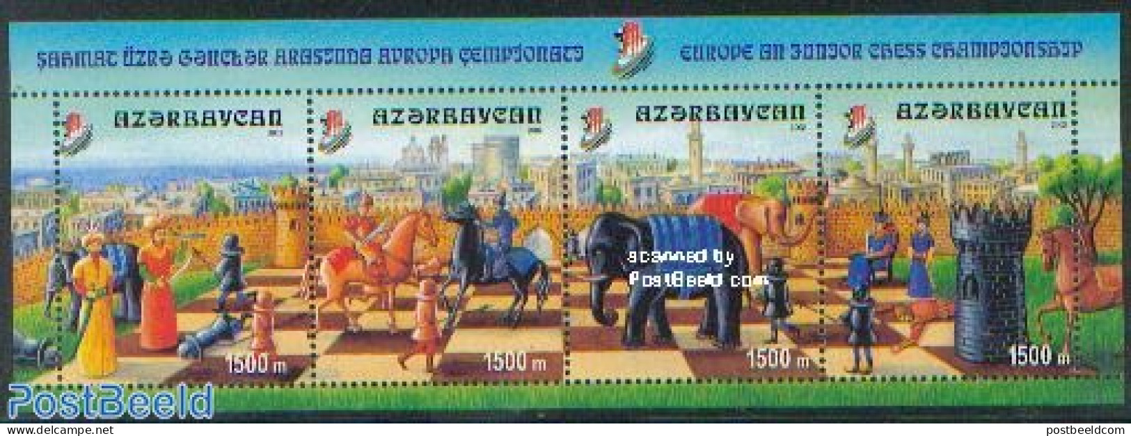 Azerbaijan 2002 European Junior Chess S/s, Mint NH, History - Nature - Sport - Knights - Elephants - Horses - Chess - Schach