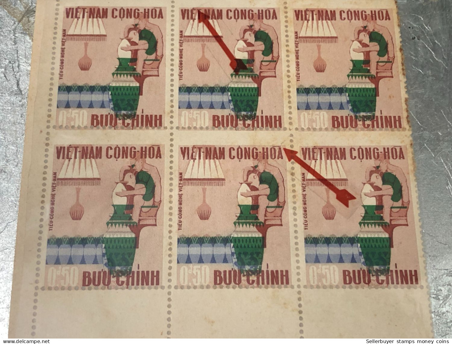 SOUTH VIETNAM Stamps(1967-ARTISANAT-3d00) PRINT ERROR(ASKEW)BLOCK 6-vyre Rare - Viêt-Nam