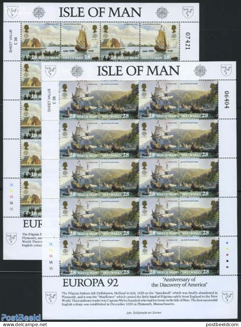 Isle Of Man 1992 Europa 2 M/s, Mint NH, History - Transport - Europa (cept) - Explorers - Ships And Boats - Esploratori