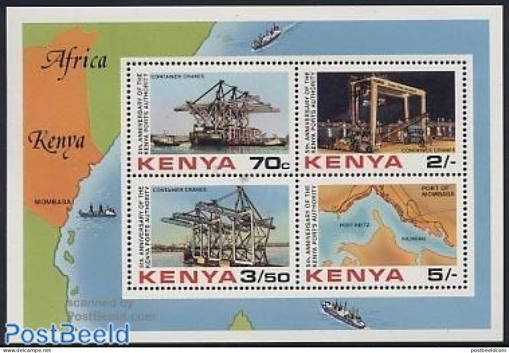 Kenia 1983 Harbour S/s, Mint NH, Transport - Various - Ships And Boats - Maps - Schiffe