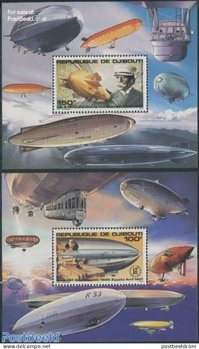 Djibouti 1980 Zeppelin 2 S/s, Mint NH, Transport - Balloons - Zeppelins - Fesselballons