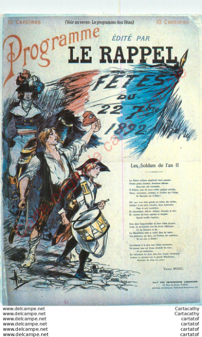 Carte Publicitaire .  LA RREVOLUTION FRANCAISE LE MURAILLE DU SOUVENIR . Programme Le RAPPEL ... - Reclame