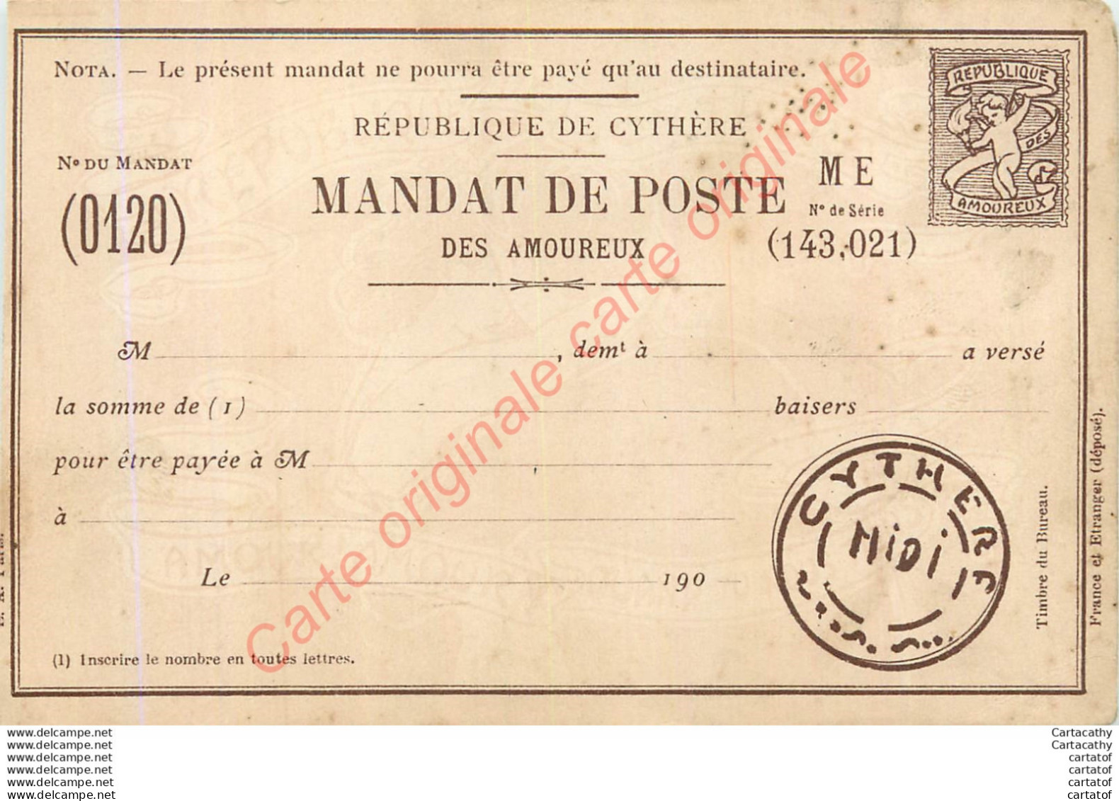 MANDAT DE POSTE DES AMOUREUX Vierge (peut Encore Servir ...) . - Humor