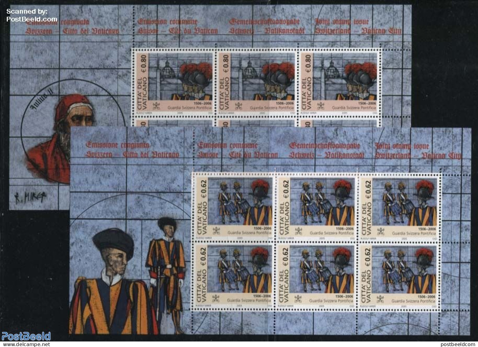 Vatican 2005 Swiss Guard 2 M/s, Joint Issue Switzerland, Mint NH, Various - Joint Issues - Uniforms - Unused Stamps