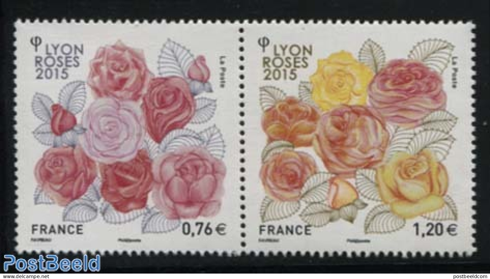 France 2015 Lyon Roses 2v [:], Mint NH, Nature - Flowers & Plants - Roses - Unused Stamps