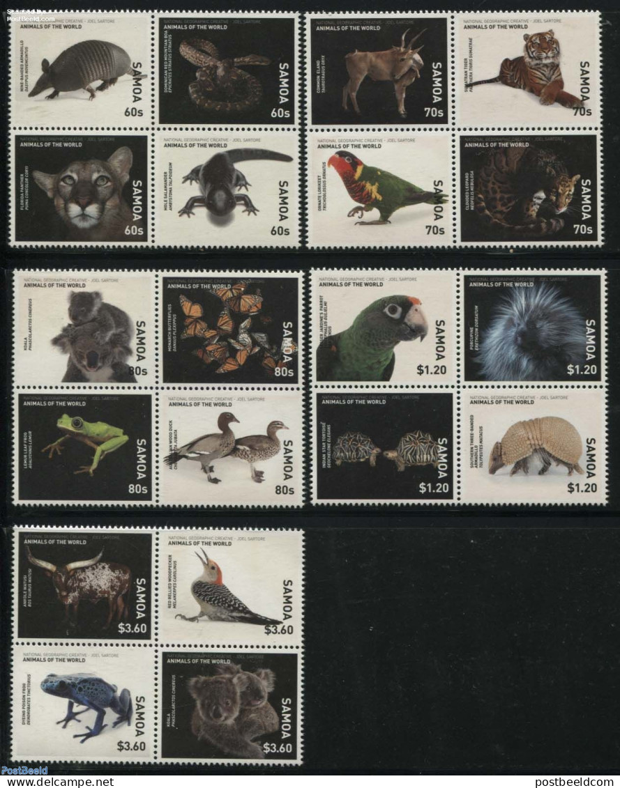 Samoa 2016 Animals Of The World 20v (5x[+]), Mint NH, Nature - Animals (others & Mixed) - Birds - Butterflies - Cat Fa.. - Samoa