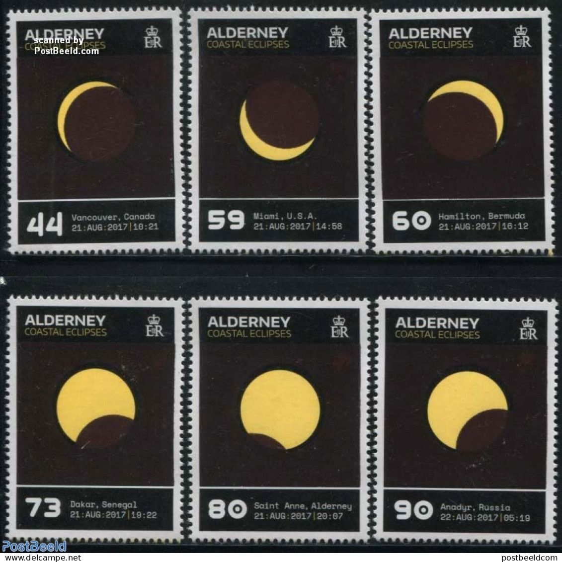 Alderney 2017 Coastal Eclipses 6v (Thermochromic Ink), Mint NH, Science - Astronomy - Astrologie