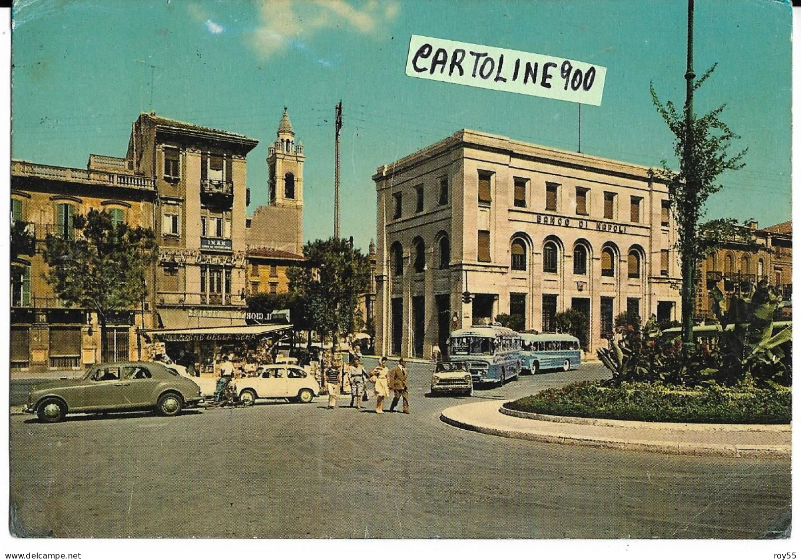 Abruzzo-pescara Piazzale Stazione P N Veduta  Sede Banco Di Napoli Auto Epoca Bus Epoca Anni 40 Negozi Animatissima - Pescara