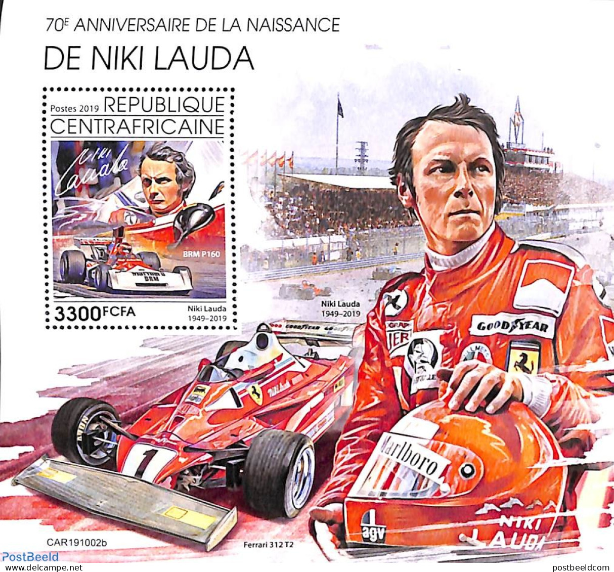 Central Africa 2019 Niki Lauda S/s, Mint NH, Sport - Autosports - Centrafricaine (République)