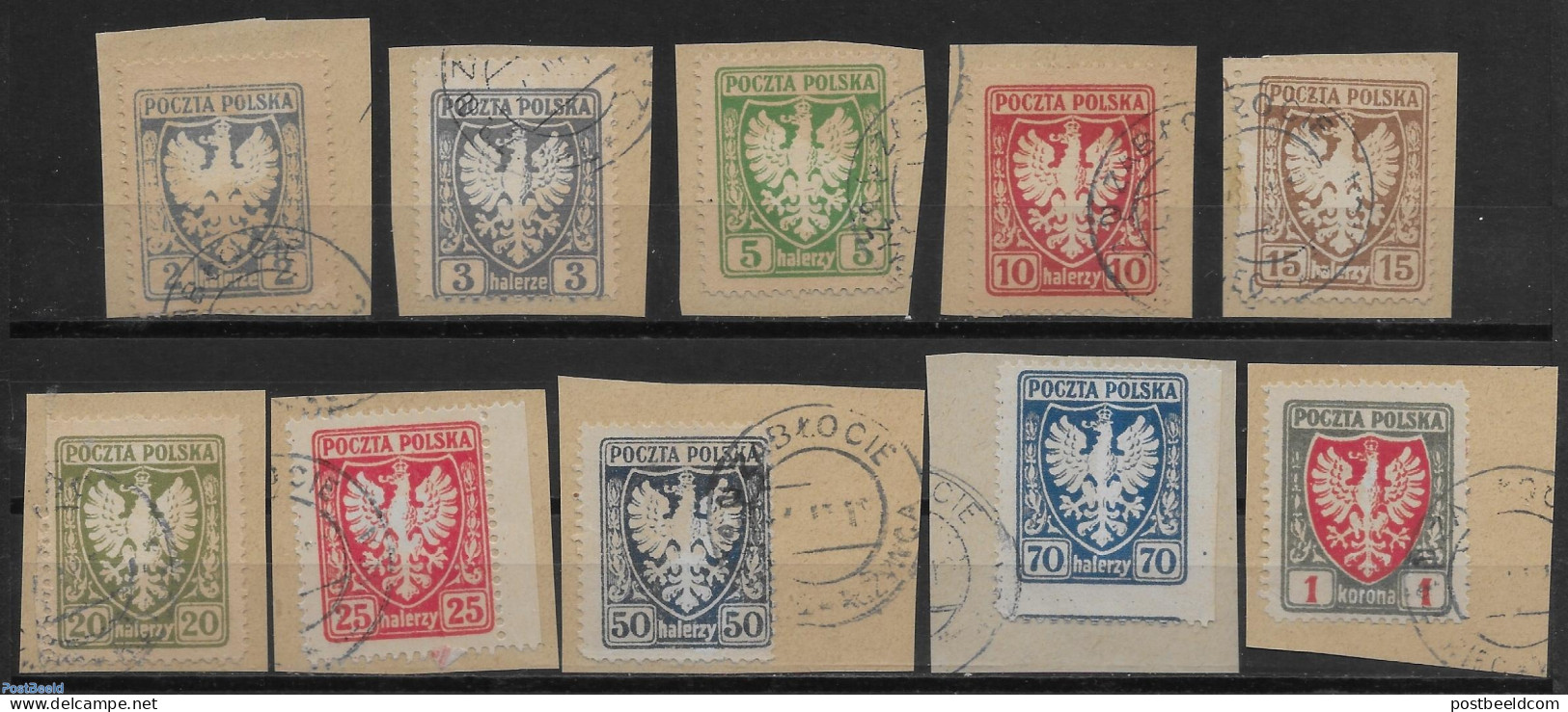 Poland 1919 All Stamps PERFORATED!  54/56+58/64, Stamps Out Of Set. 10v., Used Or CTO, Various - Errors, Misprints, Pl.. - Usati