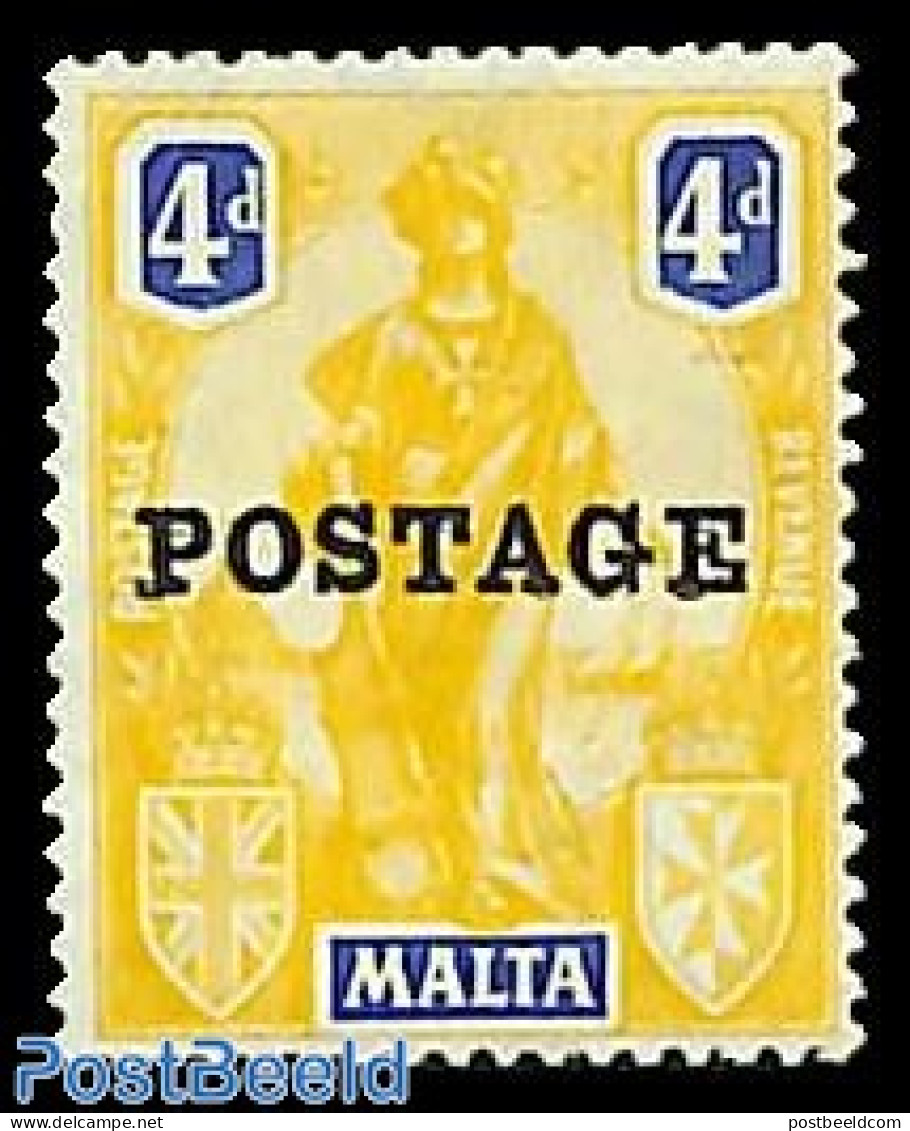 Malta 1926 4d, WM Sidewards, Unused (hinged) - Malte