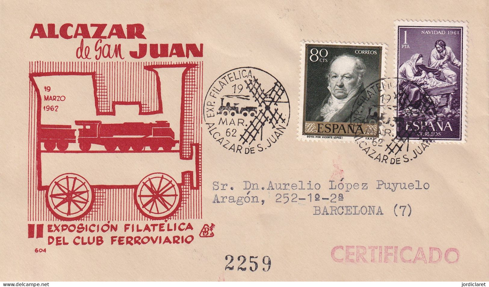 MATASELLOS 1962 ALCAZAR DE SAN JUAN   TEMA TRENES Y MOLINOS - Storia Postale