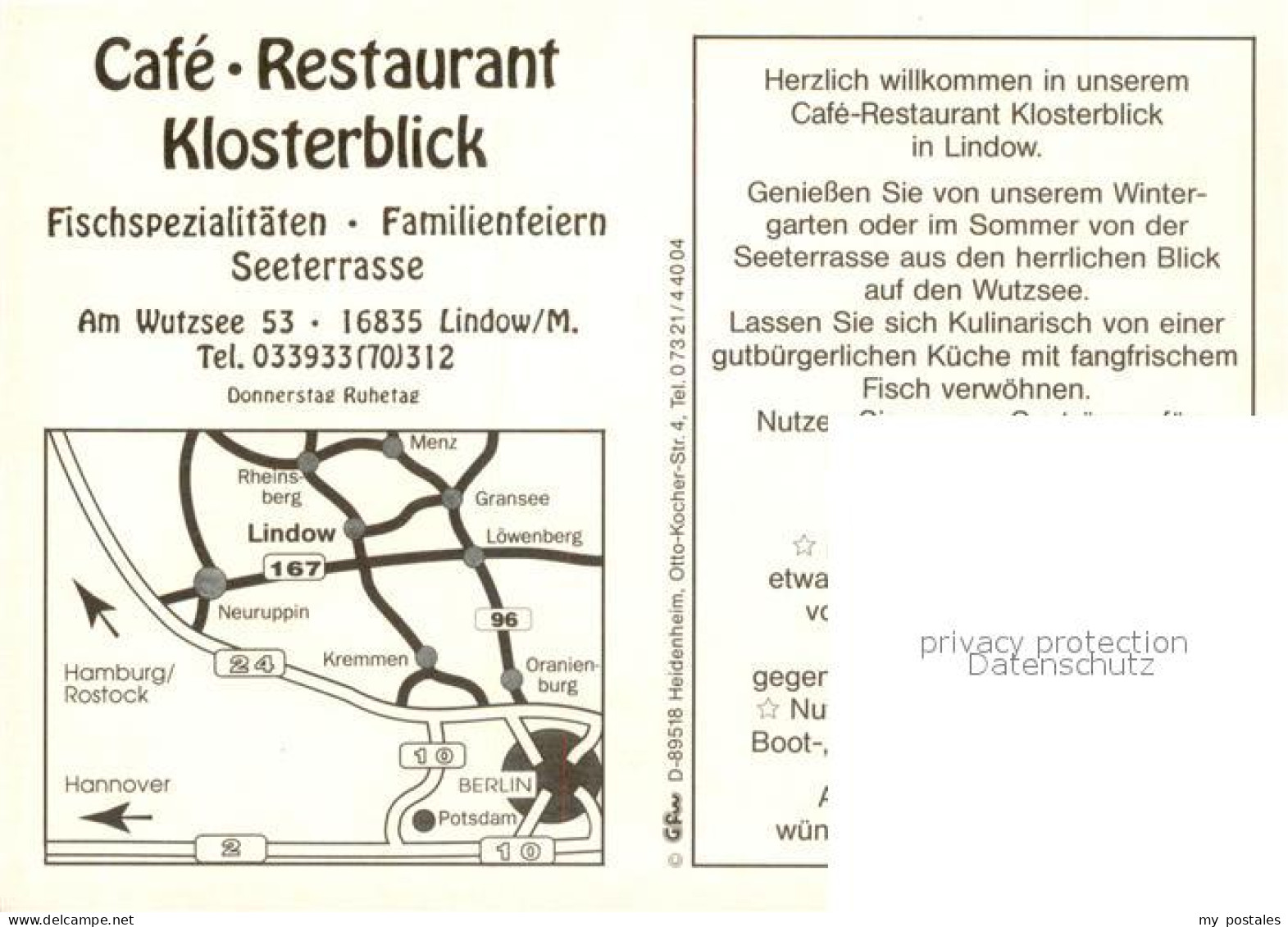 73616510 Lindow Mark Cafe Restaurant Klosterblick Gastraum Wutzsee Lindow Mark - Other & Unclassified