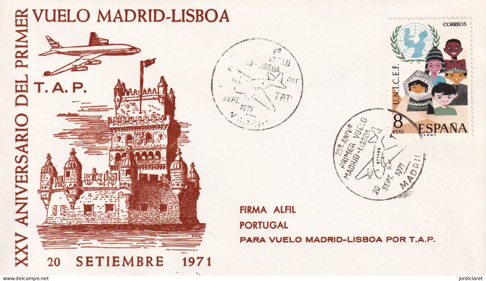 MATASELLOS 1971   PRIMER VUELO MADRID-LISBOA - Briefe U. Dokumente