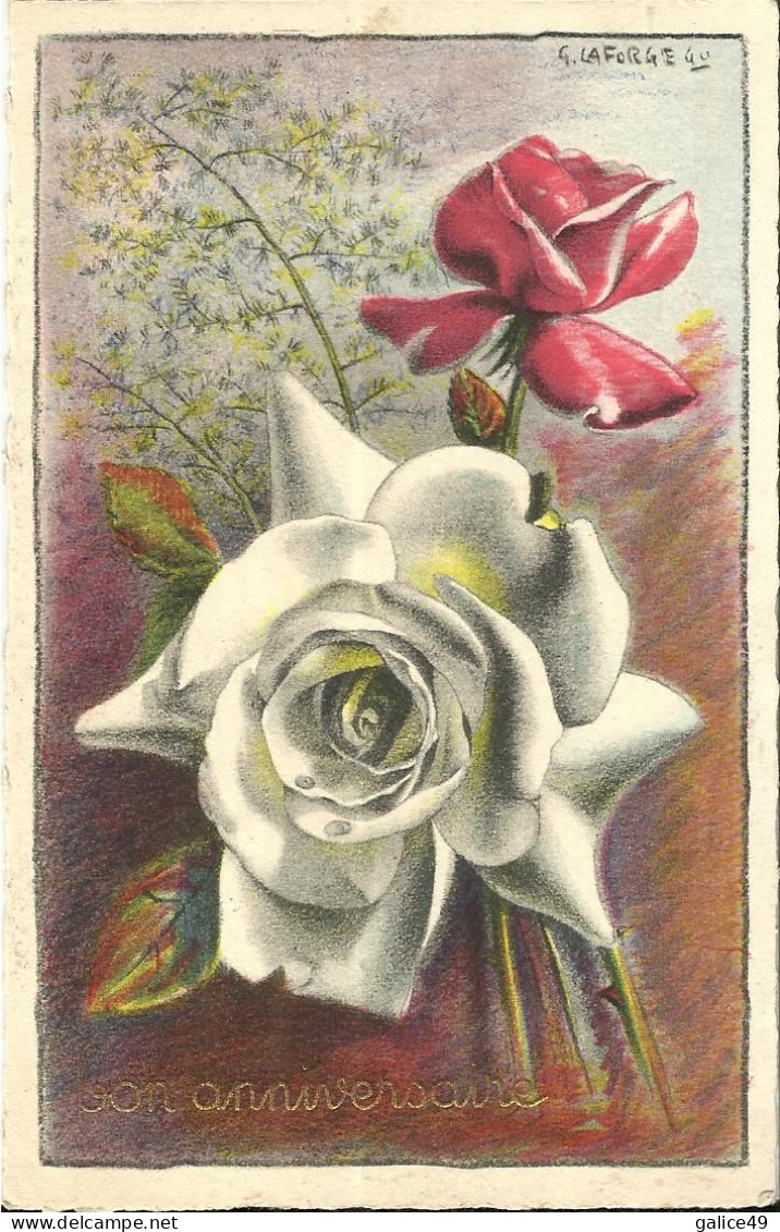 304 CPA Rose Blanche - Bon Anniversaire - Illustrateur Laforg - 16 Décembre 1942 - Flowers