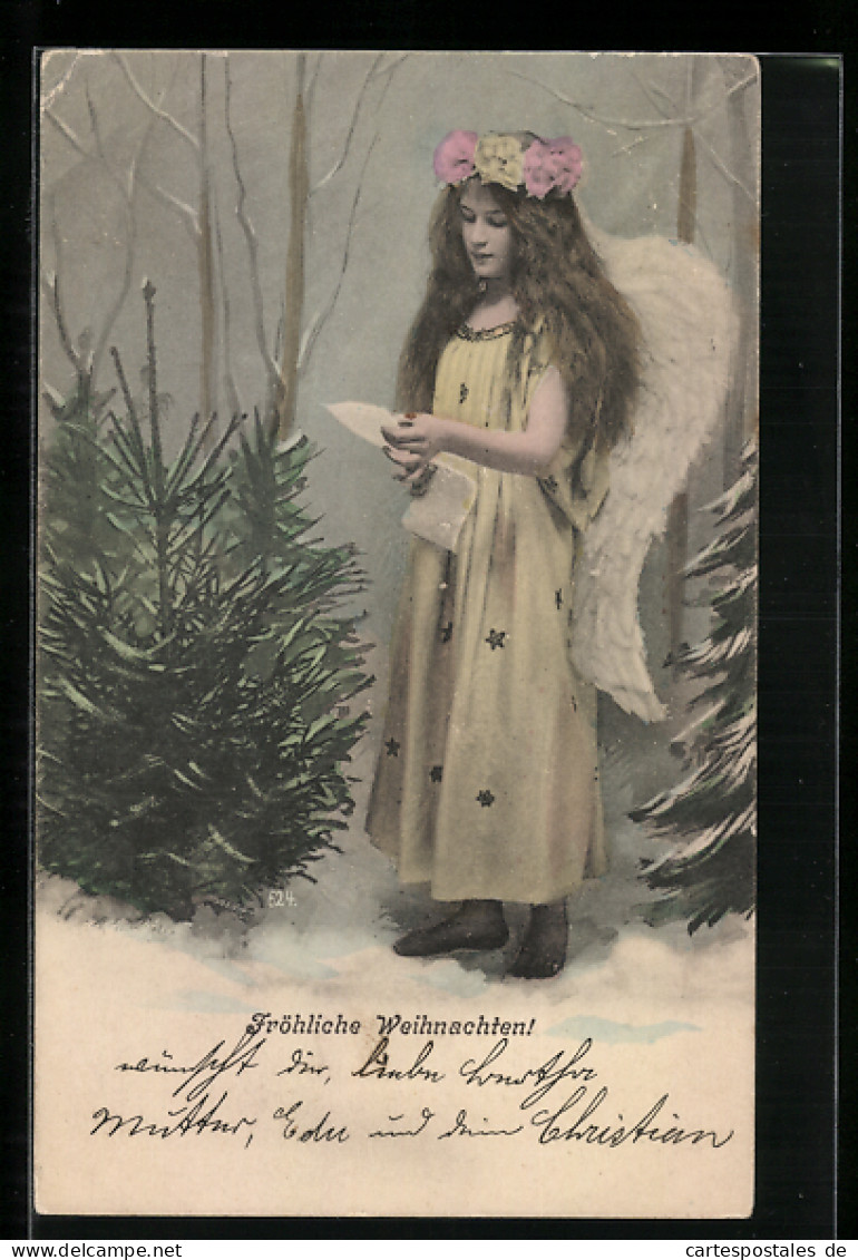AK Weihnachtsengel Mit Wunschzettel Im Winterwald  - Angels