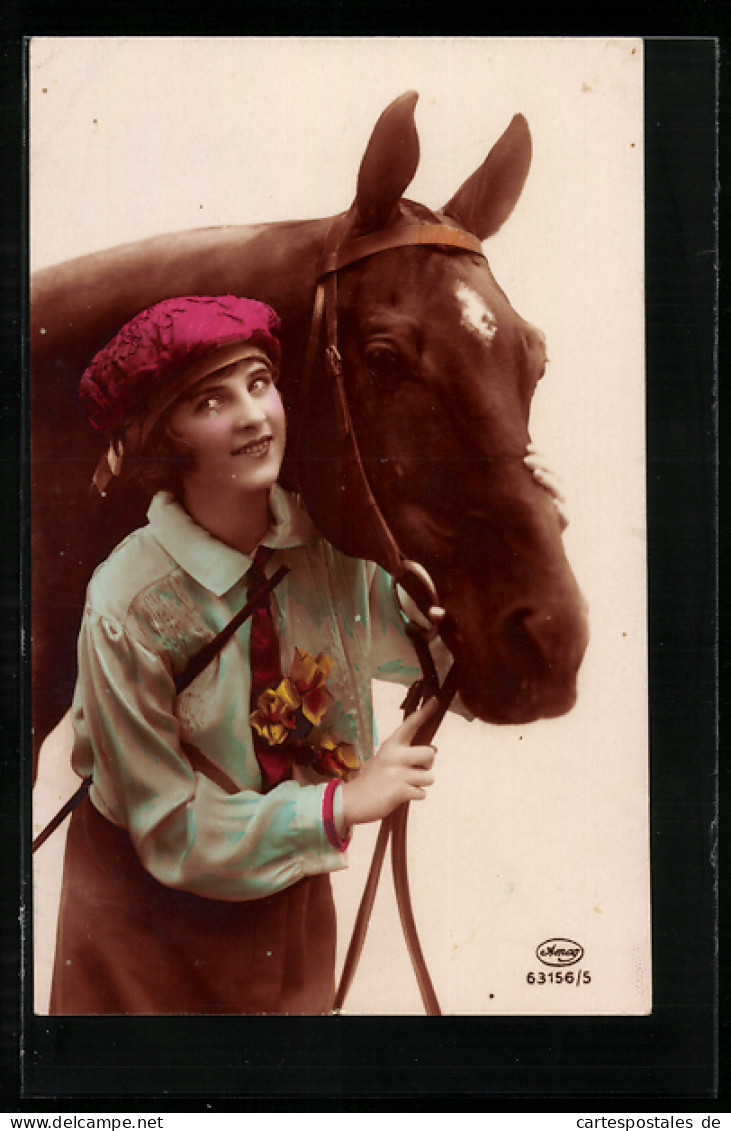 Foto-AK Amag Nr. 63156 /5: Junge Dame Mit Hut Und Pferd  - Fotografie