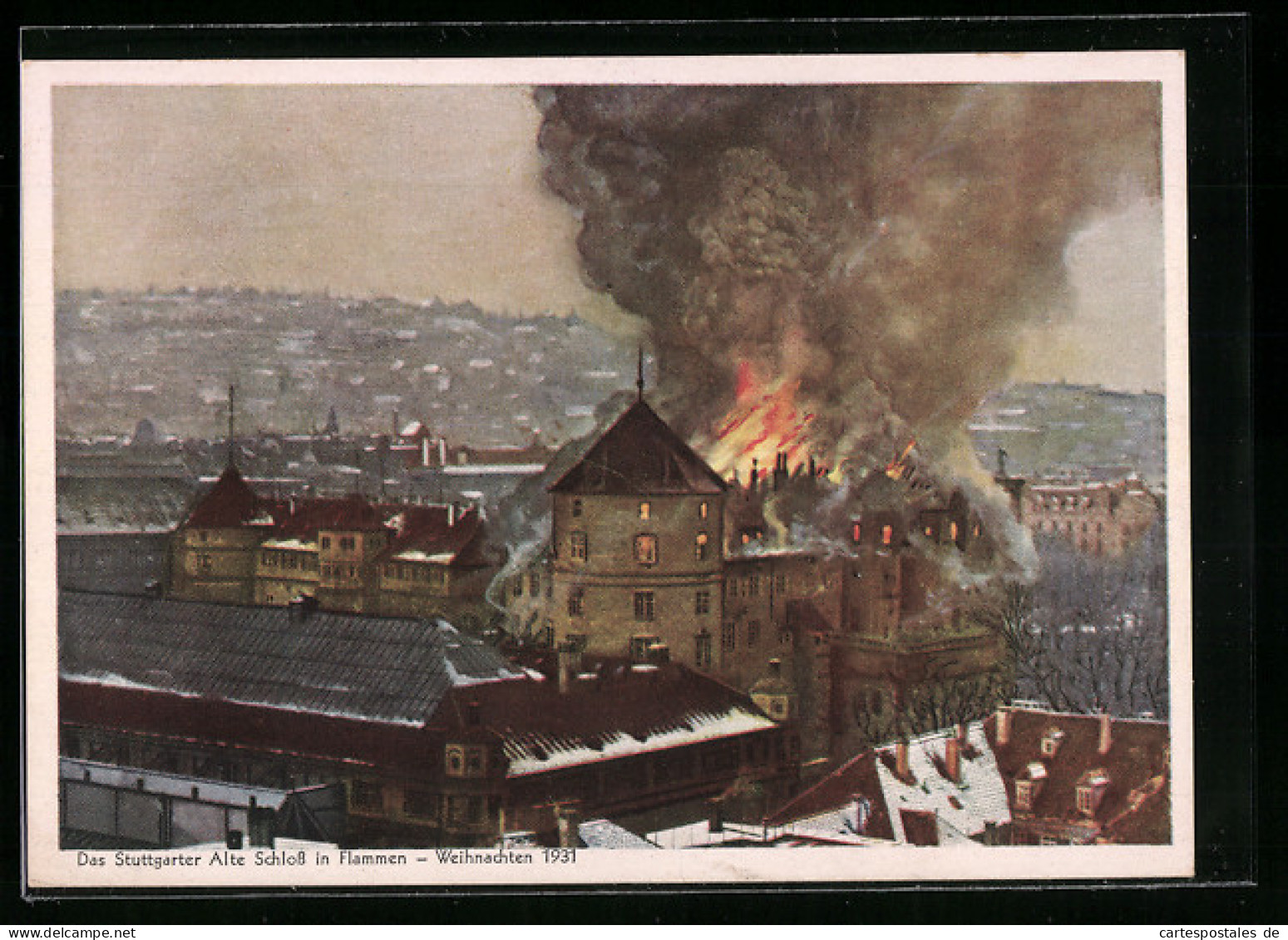 Künstler-AK Stuttgart, Das Alte Schloss Während Des Brandes 1931  - Katastrophen
