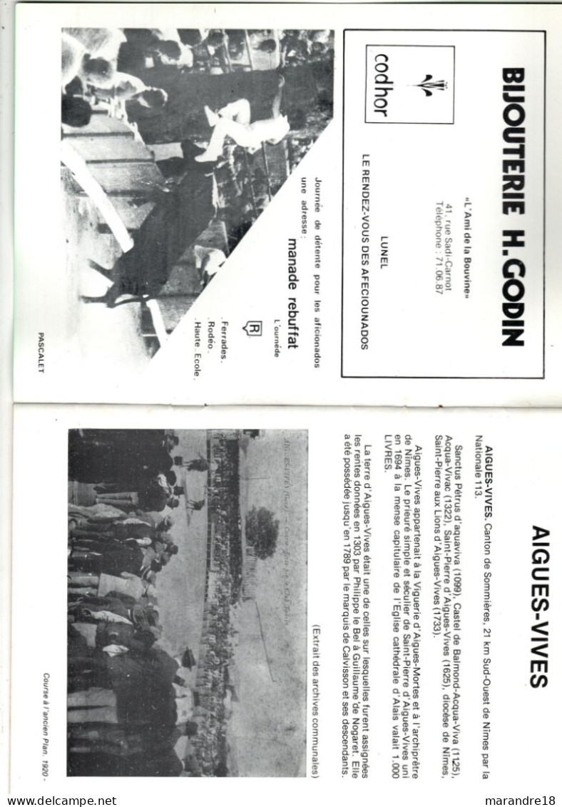 Programme Congrés Course Camarguaise Aigues Vives 1978 ,taureaux Manade Camargue Abrivado Arenes Gardians .... - Programme
