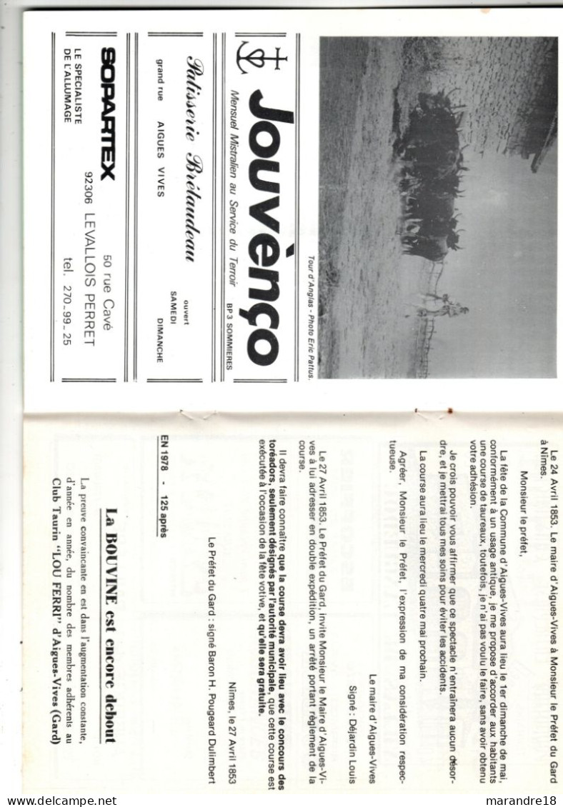 programme congrés course camarguaise aigues vives 1978 ,taureaux manade camargue abrivado arenes gardians ....