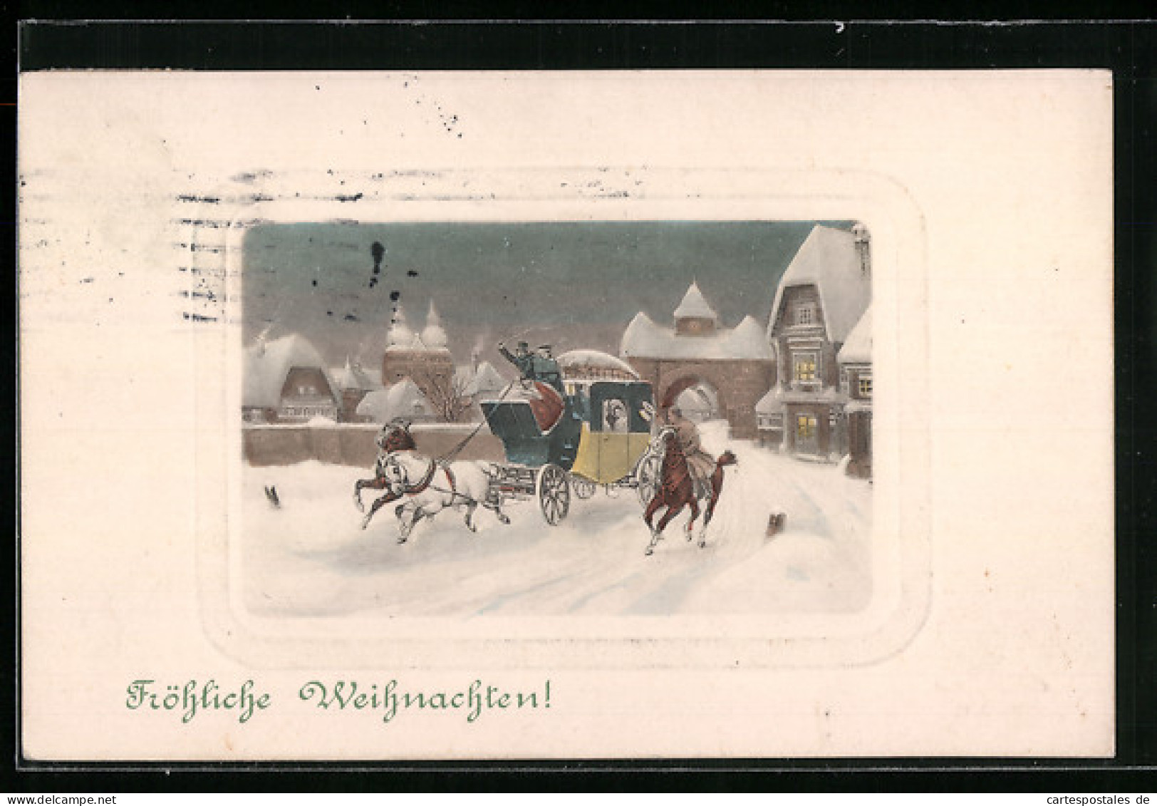 Künstler-AK Postkutsche Braust Durch Die Winterlandschaft, Weihnachtsgruss  - Post