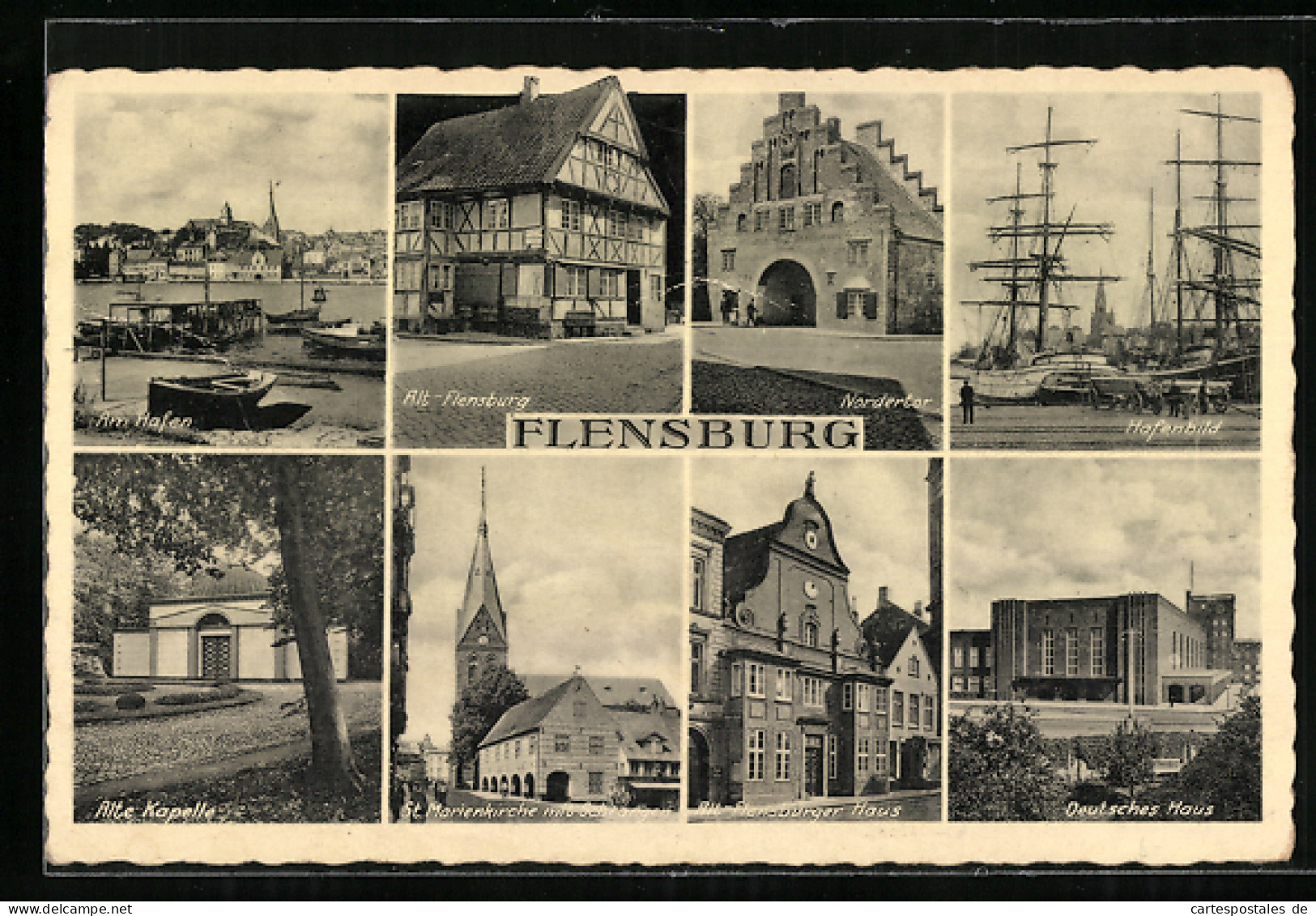 AK Flensburg, Am Hafen, Alt-Flensburg, Nordertor, Hafenbild, Alte Kapelle, St. Marienkirche Mit Schrangen  - Flensburg