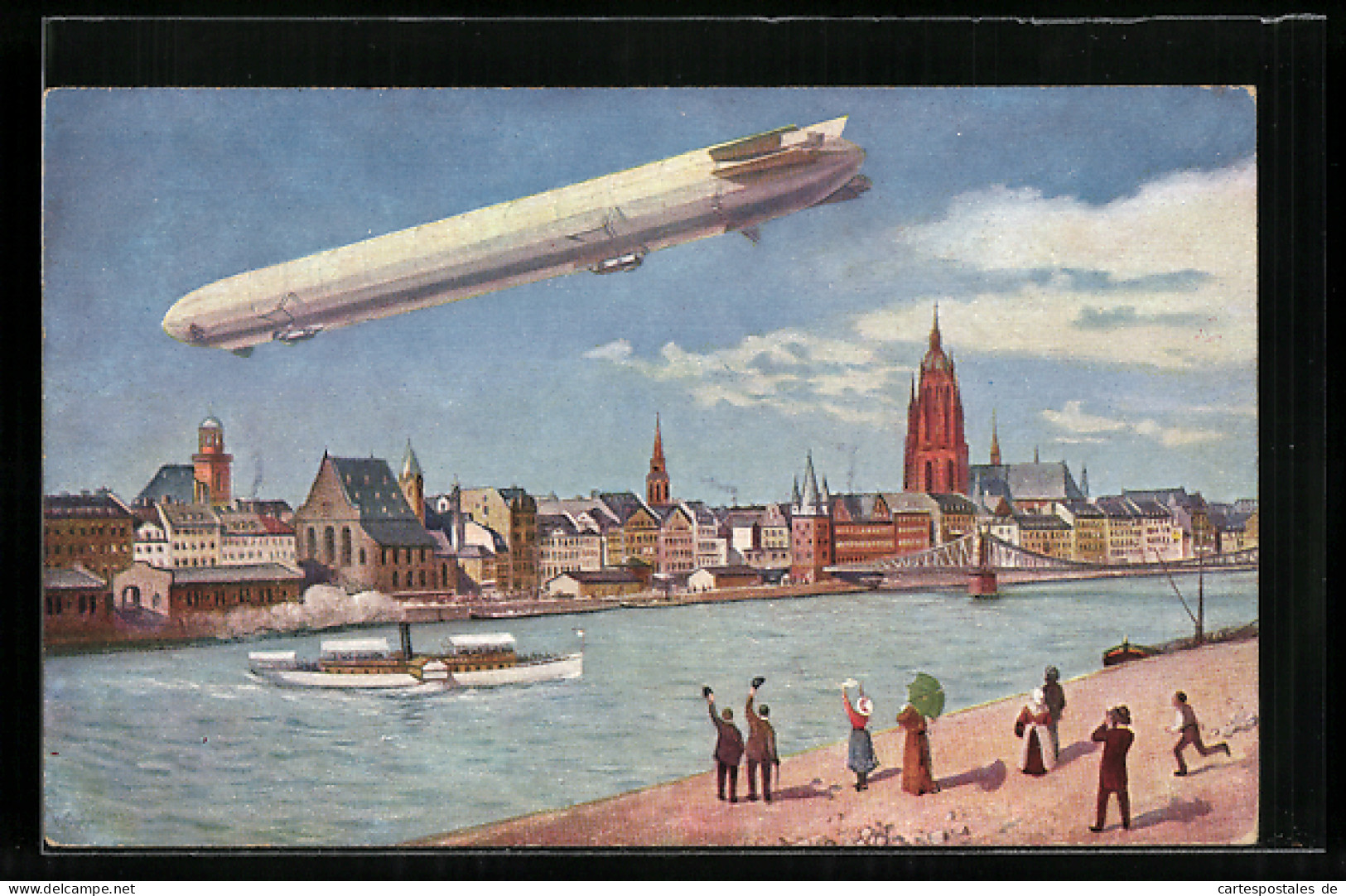 AK Frankfurt A. M., Internationale Luftschiffahrts-Ausstellung, Uferpartie Mit Luftschiff-Zeppelin  - Esposizioni