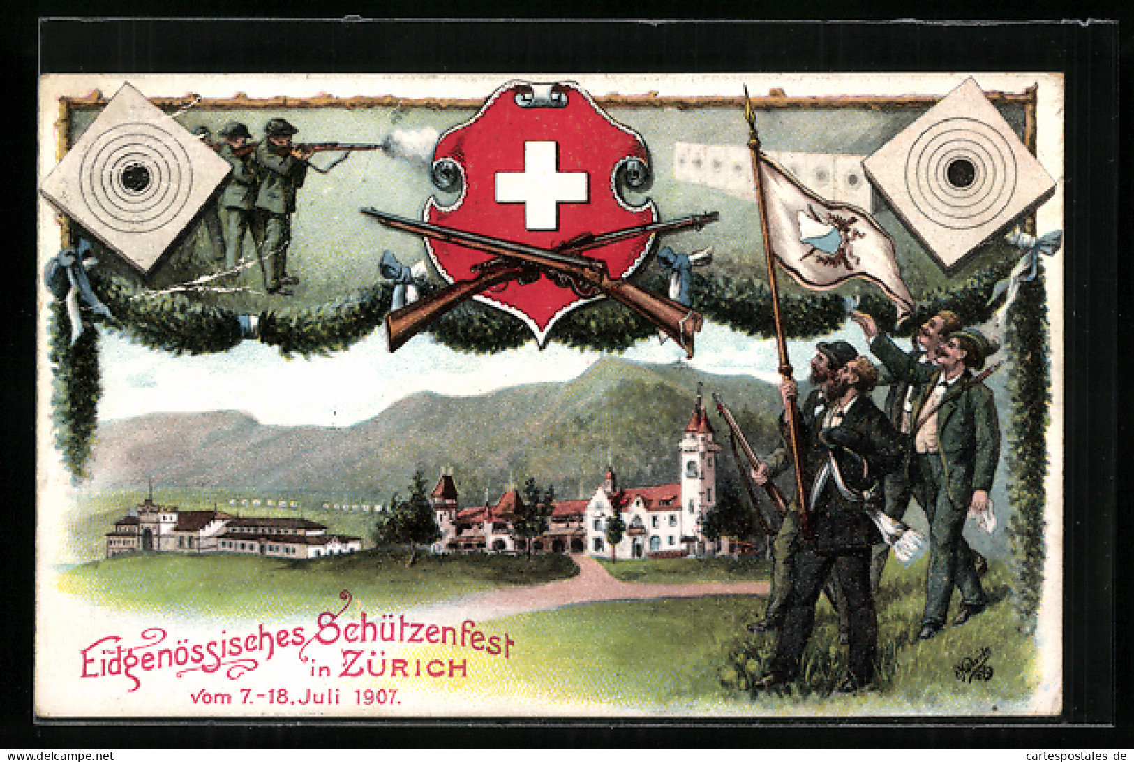 Künstler-AK Zürich, Eidgenössisches Schützenfest, 7.-18. Juli 1907  - Jagd