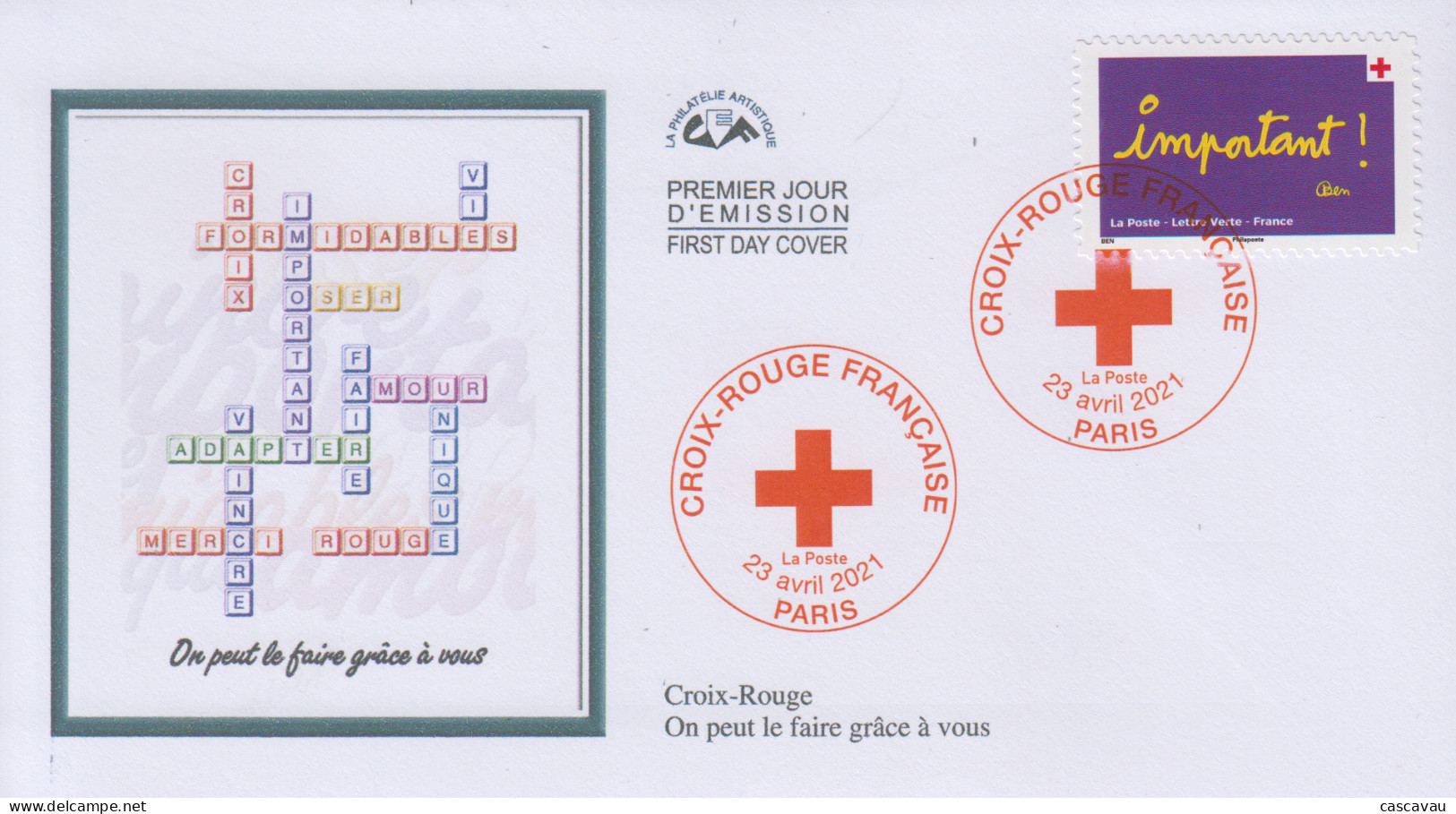 Enveloppe    FDC  1er   Jour    FRANCE    CROIX  ROUGE    2021 - 2020-…