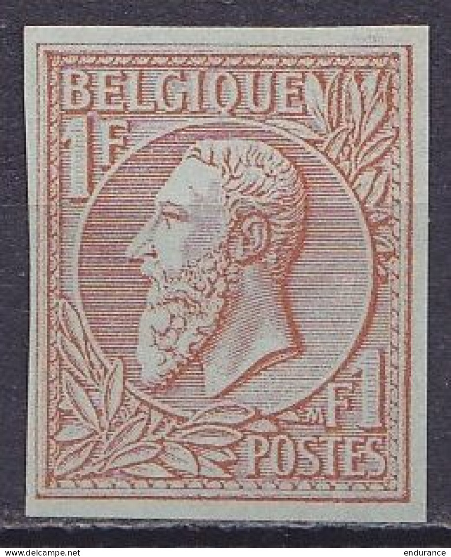 Belgique - N°51 ** Non-dentelé 1f Rouge-brun Sur Vert Léopold II Emission 1884 - 1884-1891 Leopold II