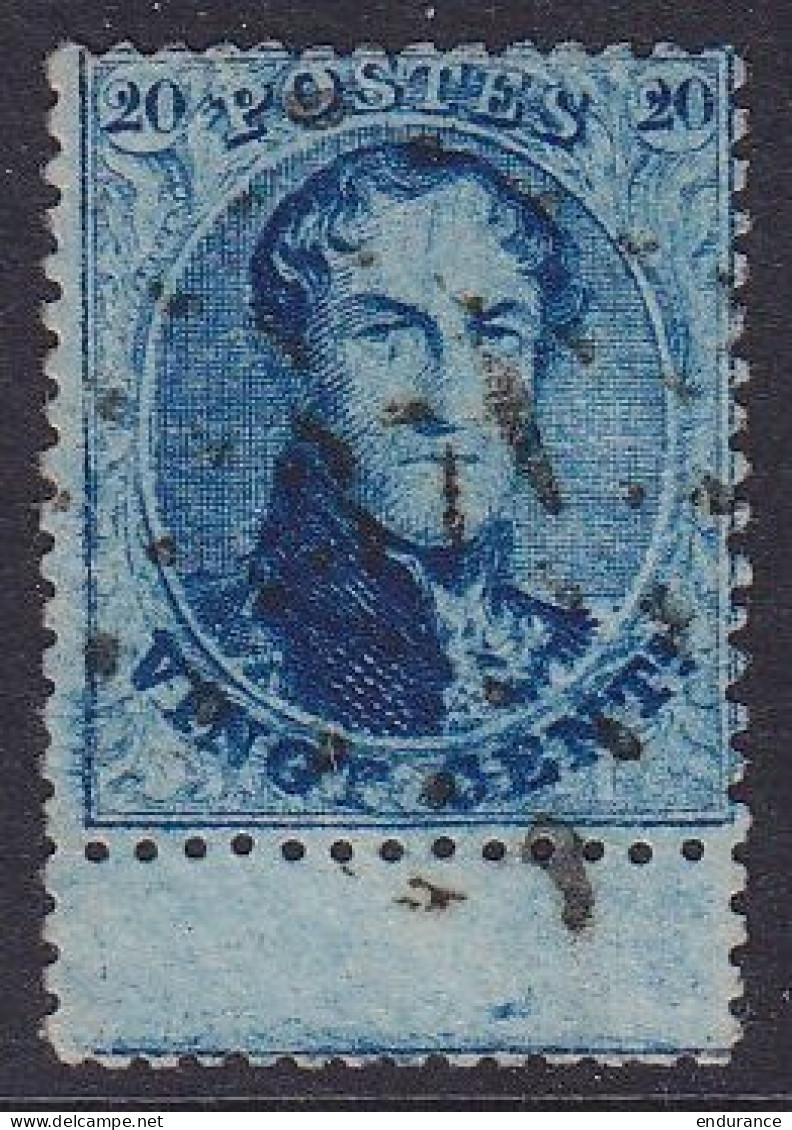 Belgique - N°15B Obl. 20c Médaillon Dentelé (14½) Bleu Avec Interpanneau Et Fragment Du Voisin Du Bas ! - 1863-1864 Medallones (13/16)